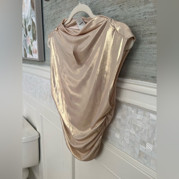 NWT new medium Anthropologie Maeve shiny metallic top sand beige ruched tank - Picture 6 of 13